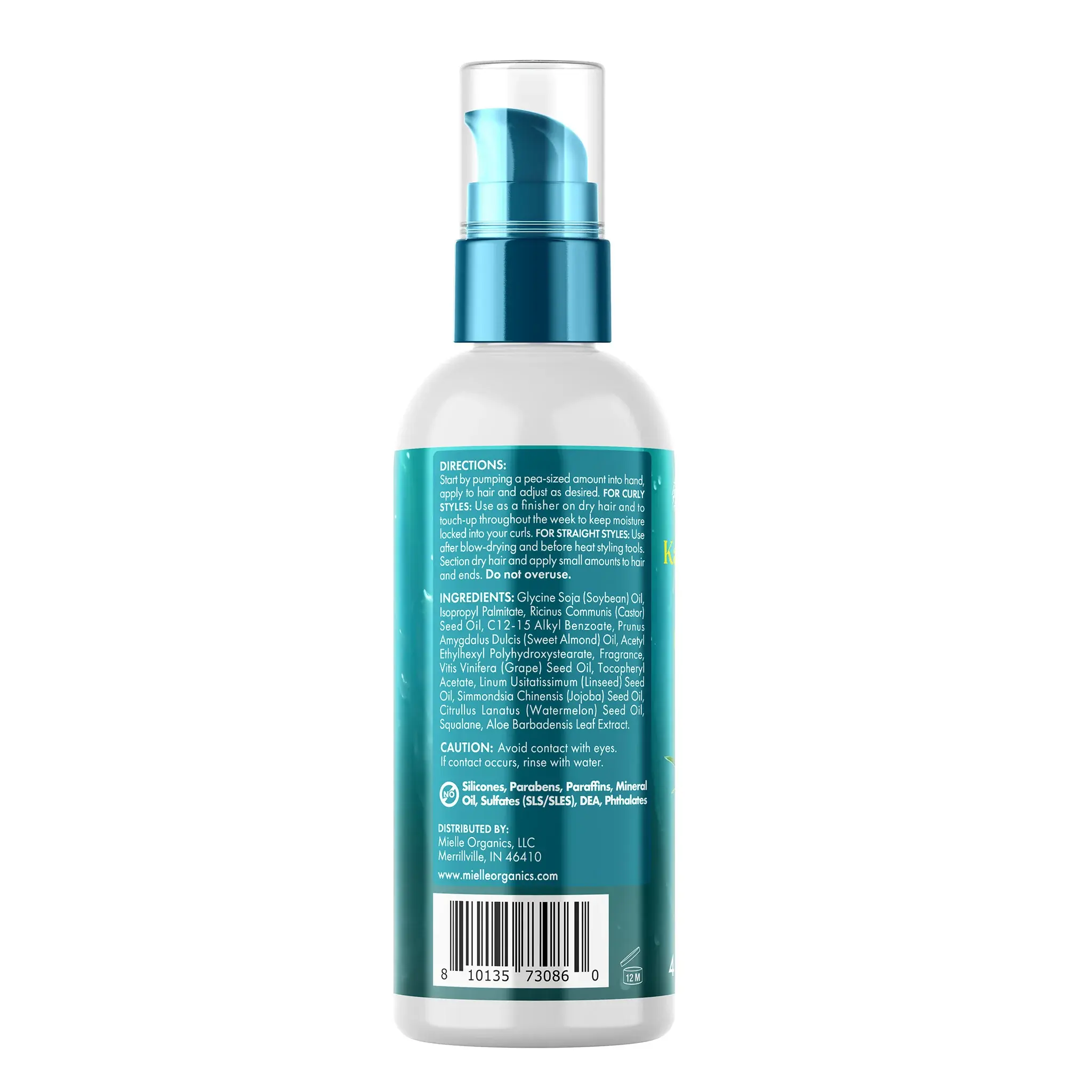 Mielle Weightless Oil 118ml bottle back label with directions and ingredients