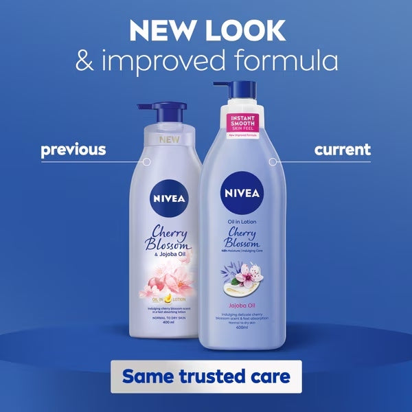 Nivea Previous and current Cherry Blossom lotion packaging comparison