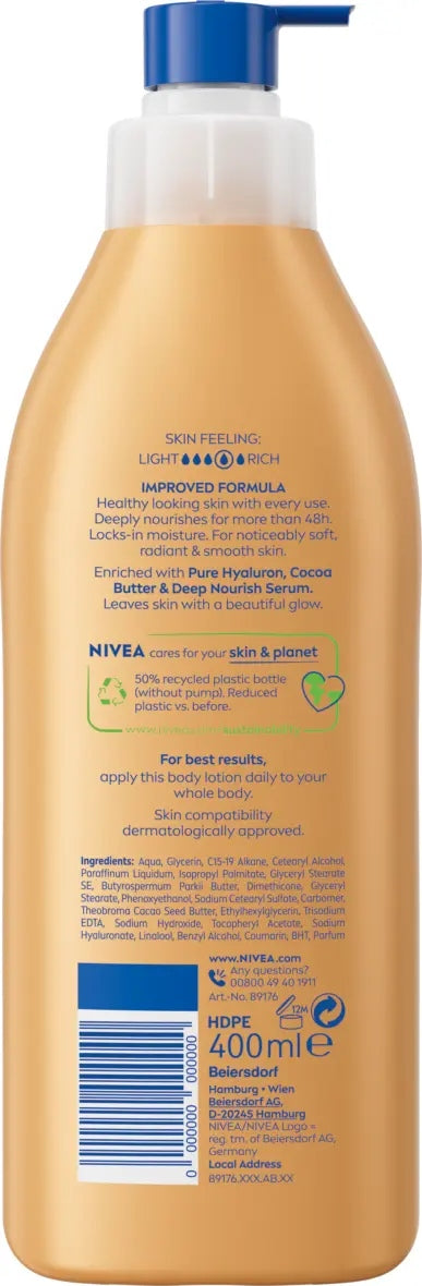 Nivea Cocoa Nourish lotion back label