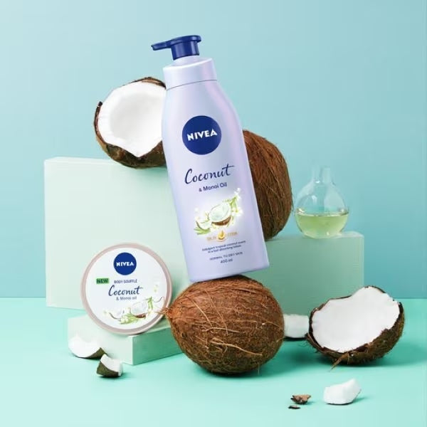 Nivea Coconut lotion and coconut cream product display