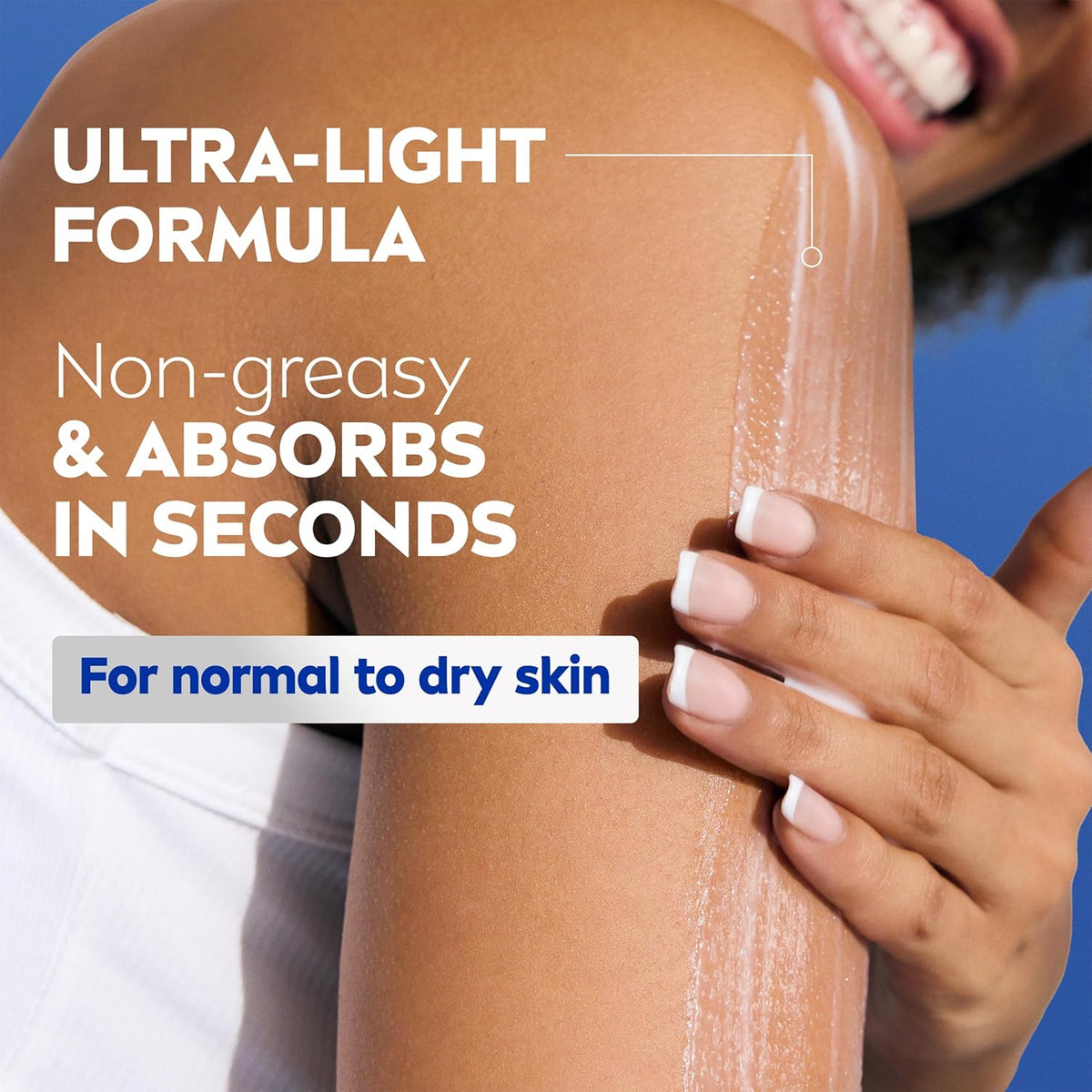 Nivea Express Hydration application graphic showing ultra-light lotion on skin