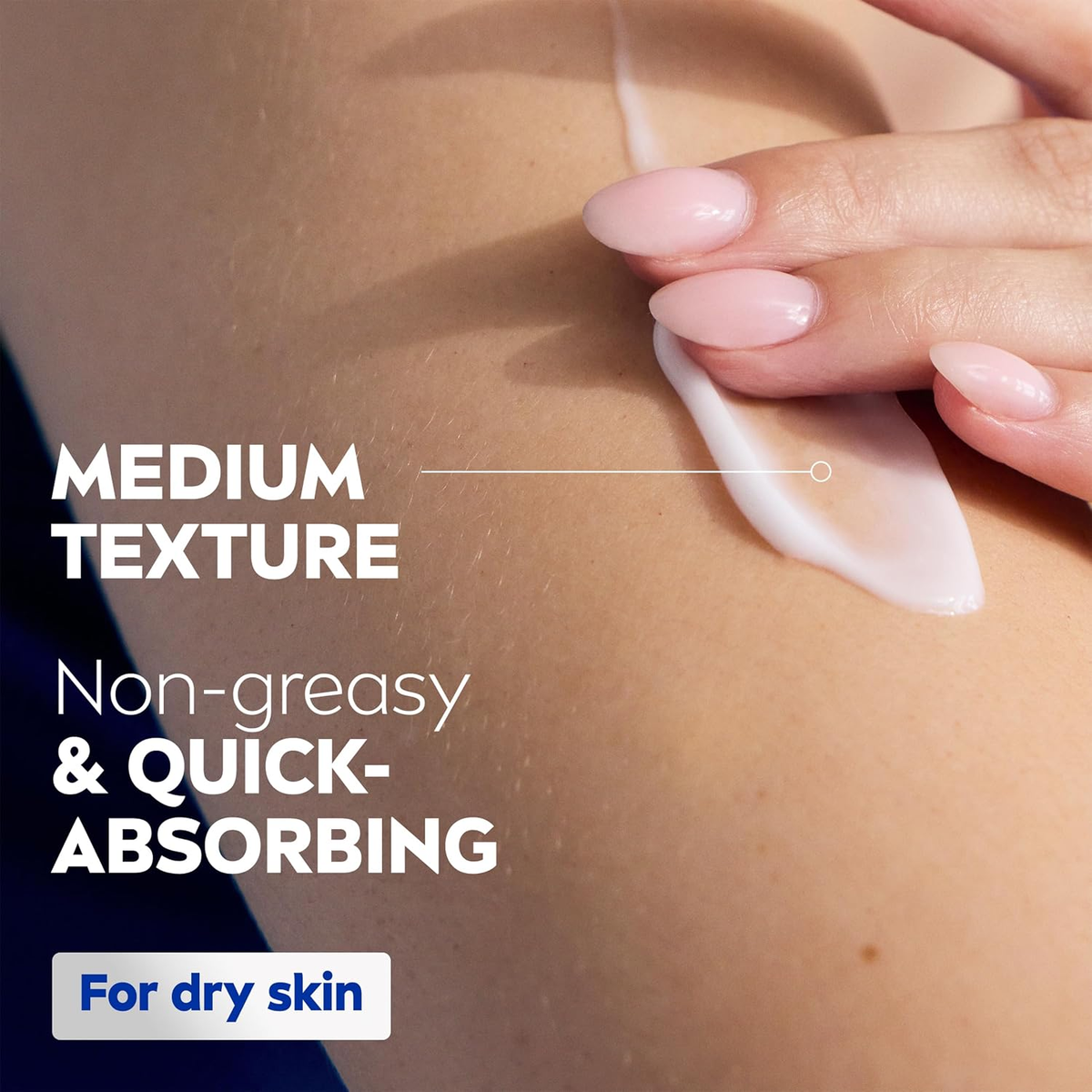 Nivea Irresistibly Smooth medium-texture lotion being applied to skin