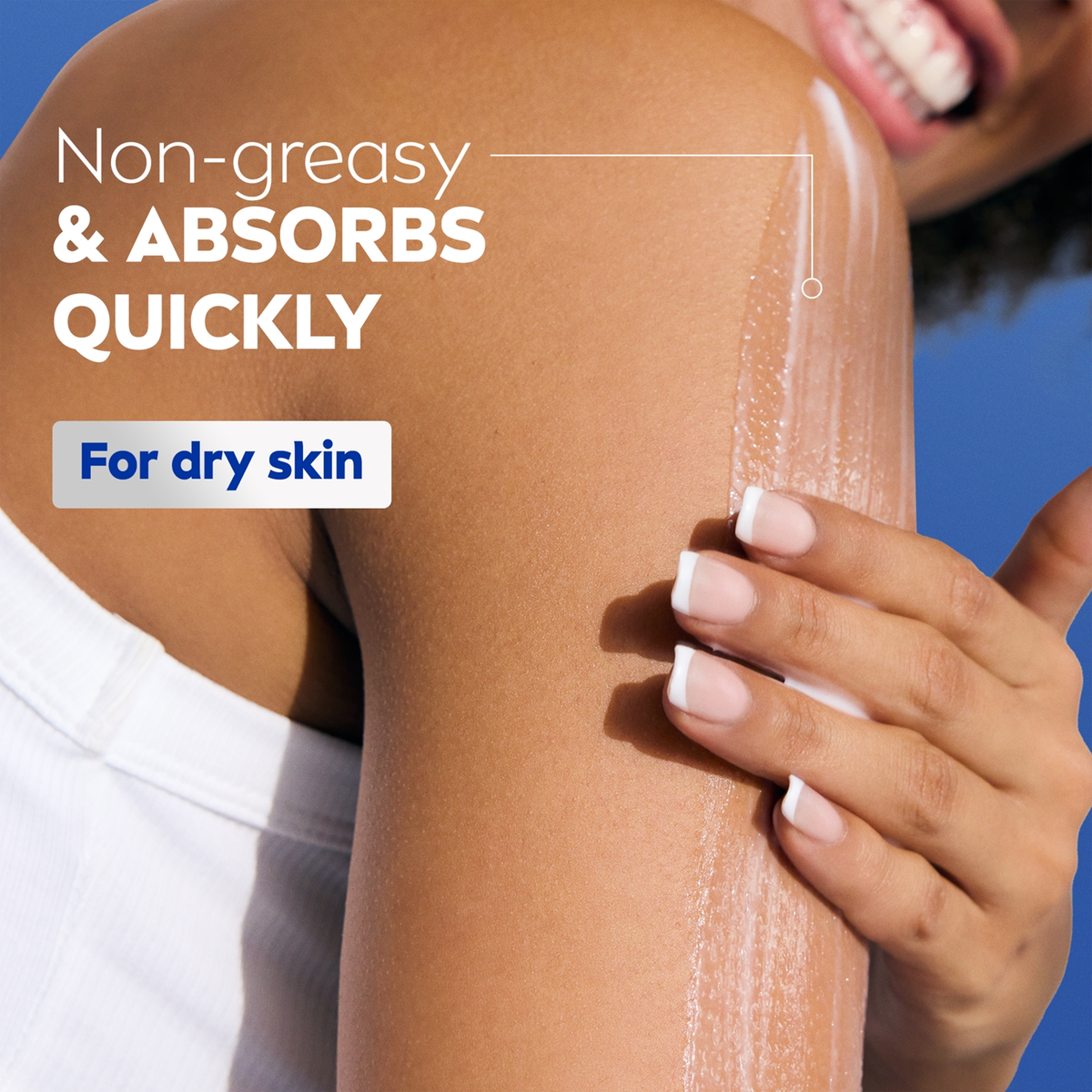 Nivea Lavender lotion application graphic describing quick absorption for dry skin