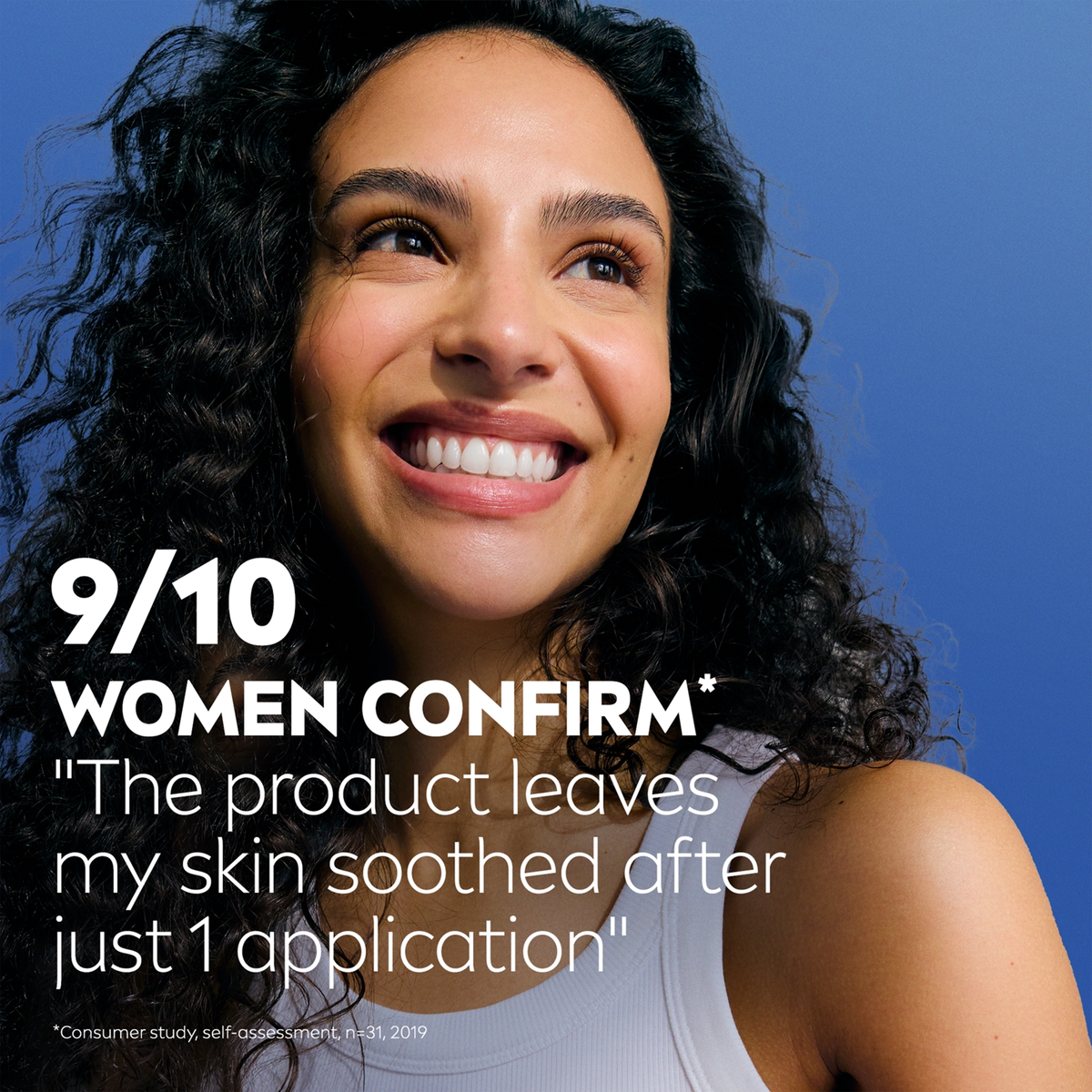 Nivea Lavender consumer-study graphic with woman and quoted soothing skin feedback
