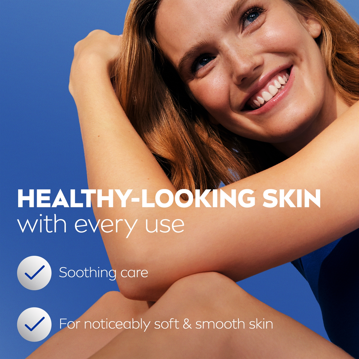 Nivea Lavender soothing care graphic with woman touching her arm