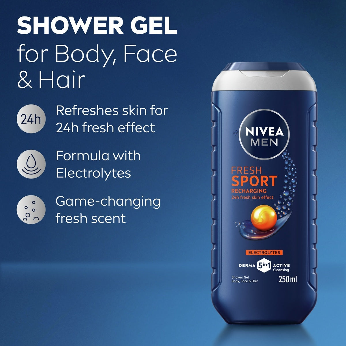 Nivea Fresh Sport body, face and hair care graphic