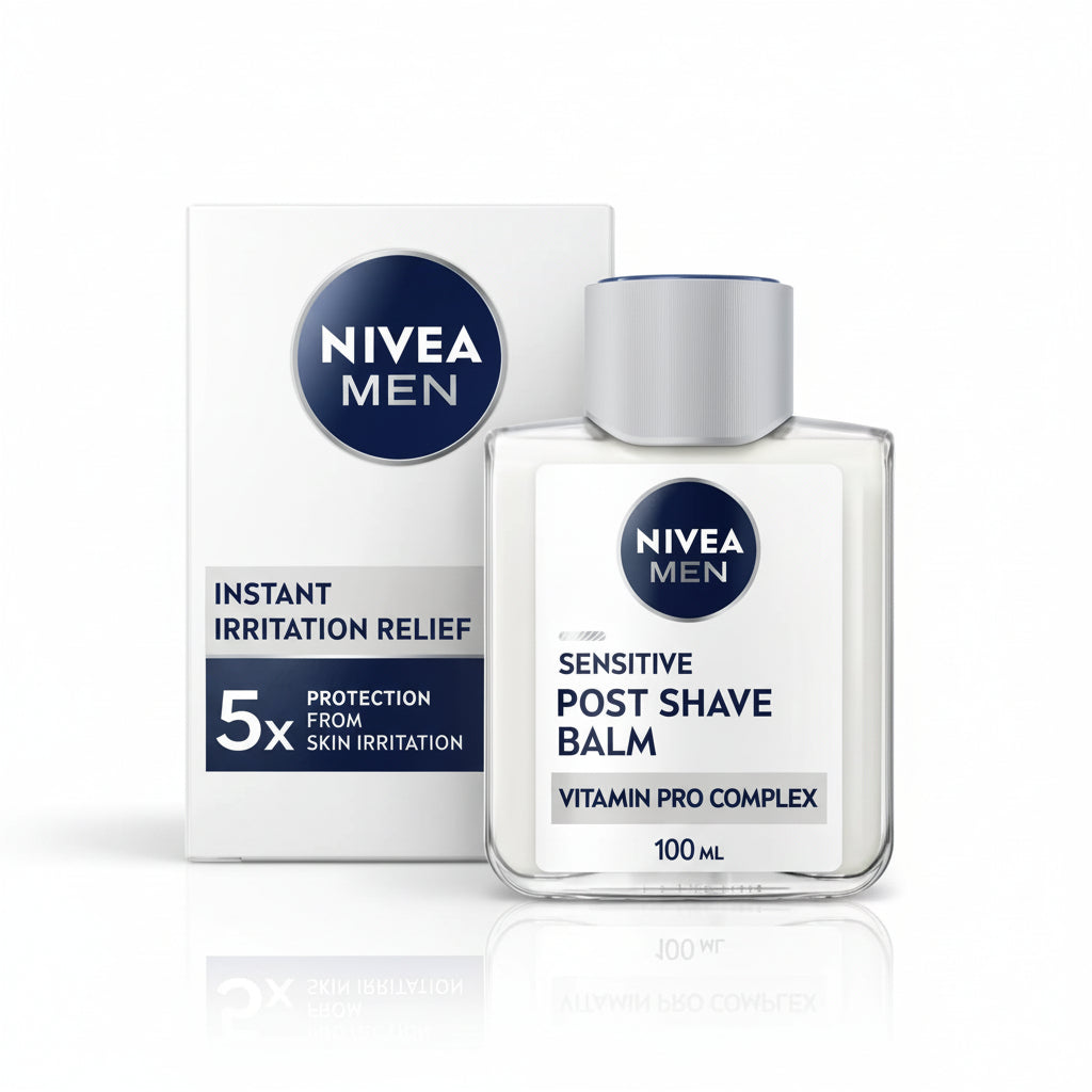 Nivea Sensitive post-shave balm bottle and carton