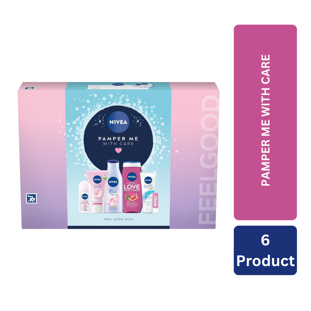 Nivea Pamper Me With Care gift box with six-product label