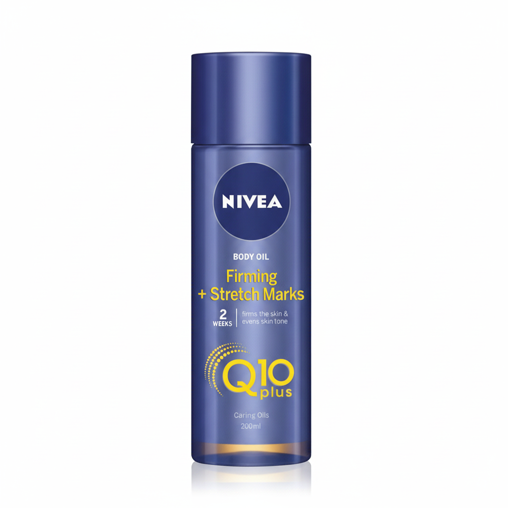 Nivea Q10 Plus Firming and Stretch Marks Body Oil 200 ml clear bottle