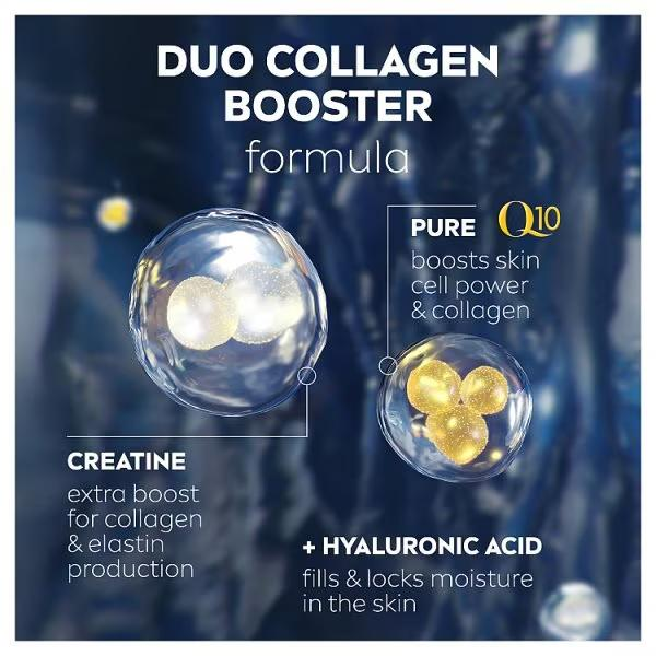 Nivea Q10 night cream formula graphic showing Q10, creatine and hyaluronic acid