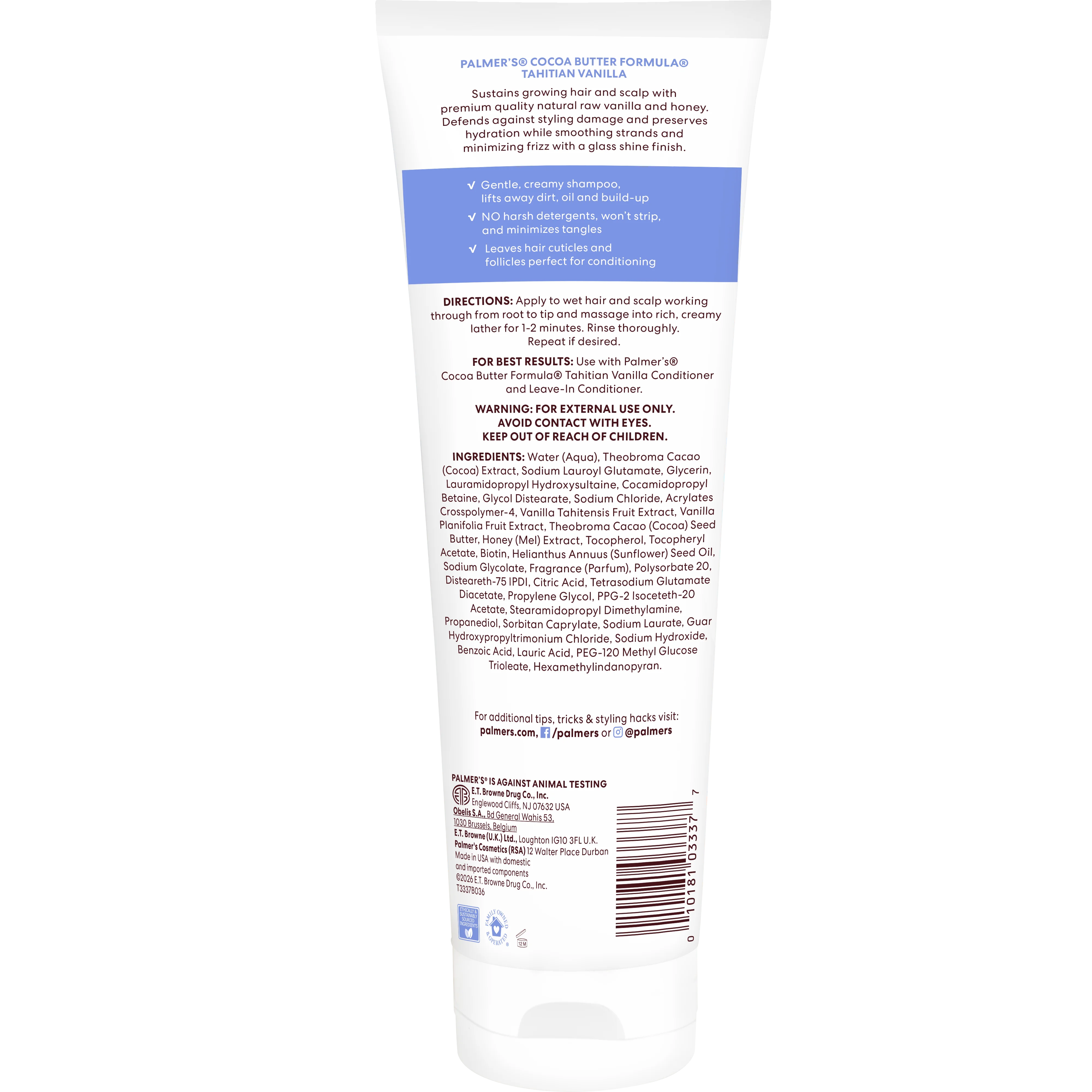 Palmer's Tahitian Vanilla Shampoo 313 ml back label