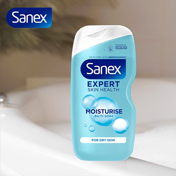 Sanex Moisturising Bath Soak beside a bath