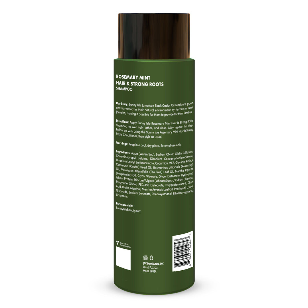 Sunny Isle Rosemary Mint Hair & Strong Roots Shampoo 354.88 ml back bottle ingredients and directions