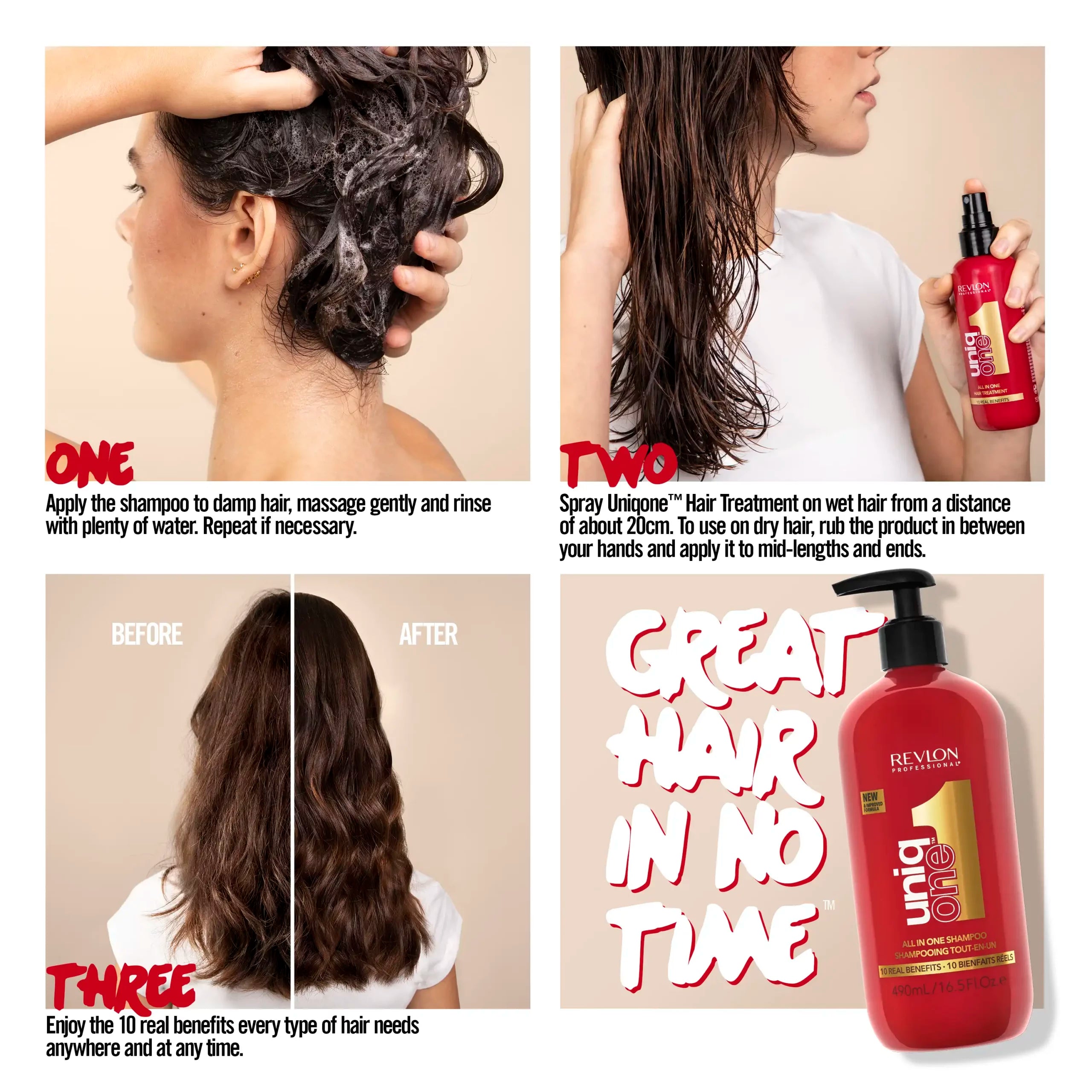 UniqOne All in One Shampoo how-to-use panel