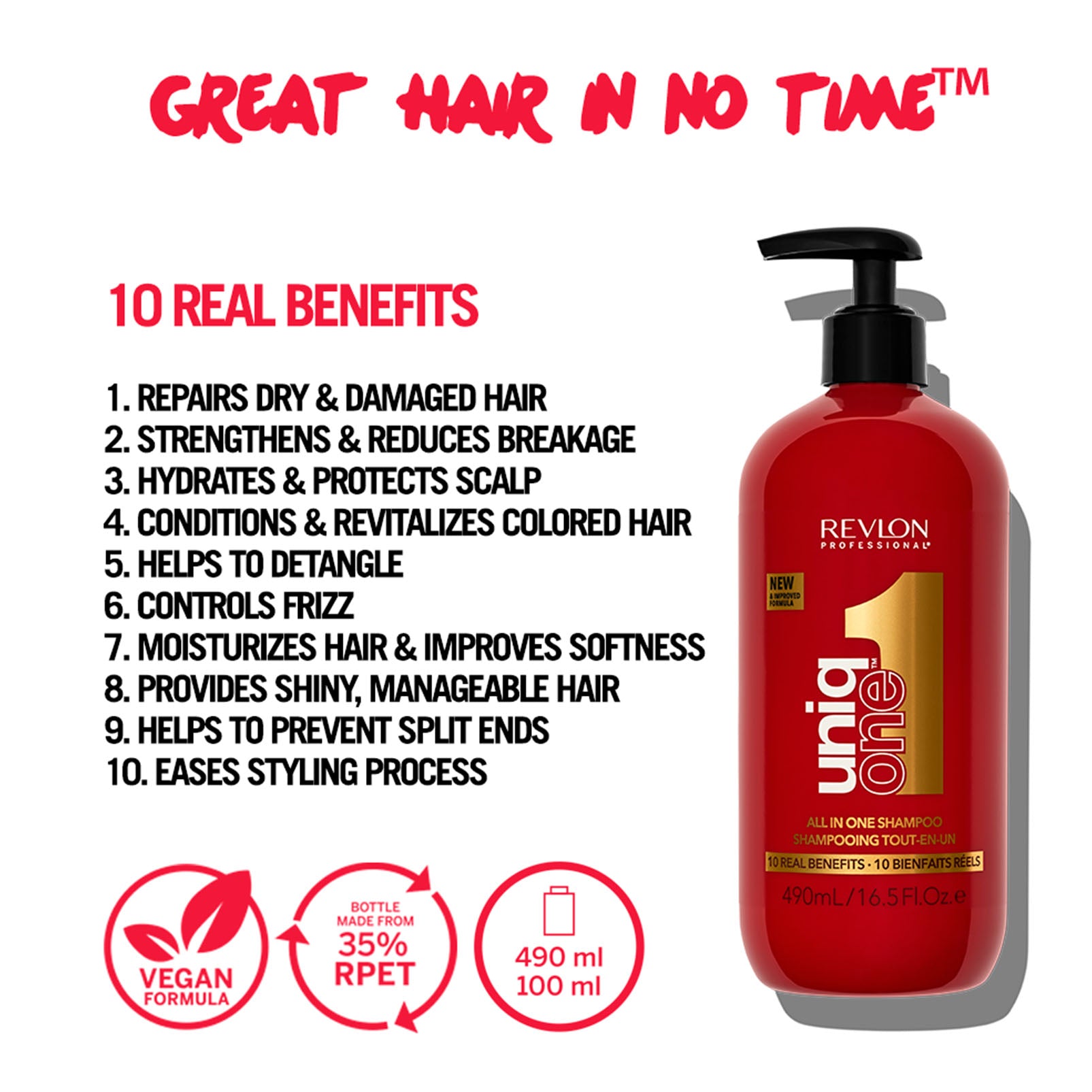UniqOne All in One Shampoo ten benefits panel