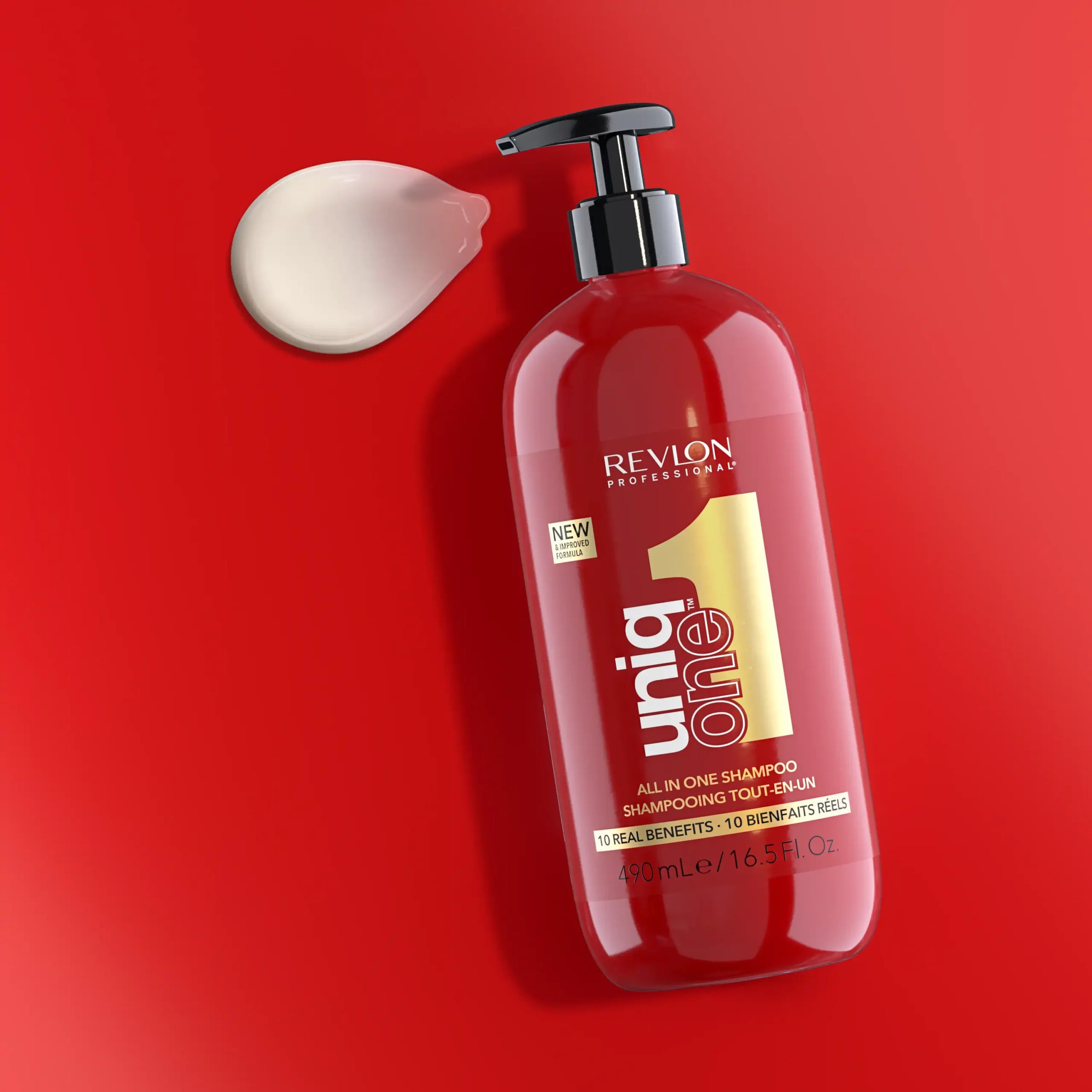 UniqOne All in One Shampoo bottle with product texture