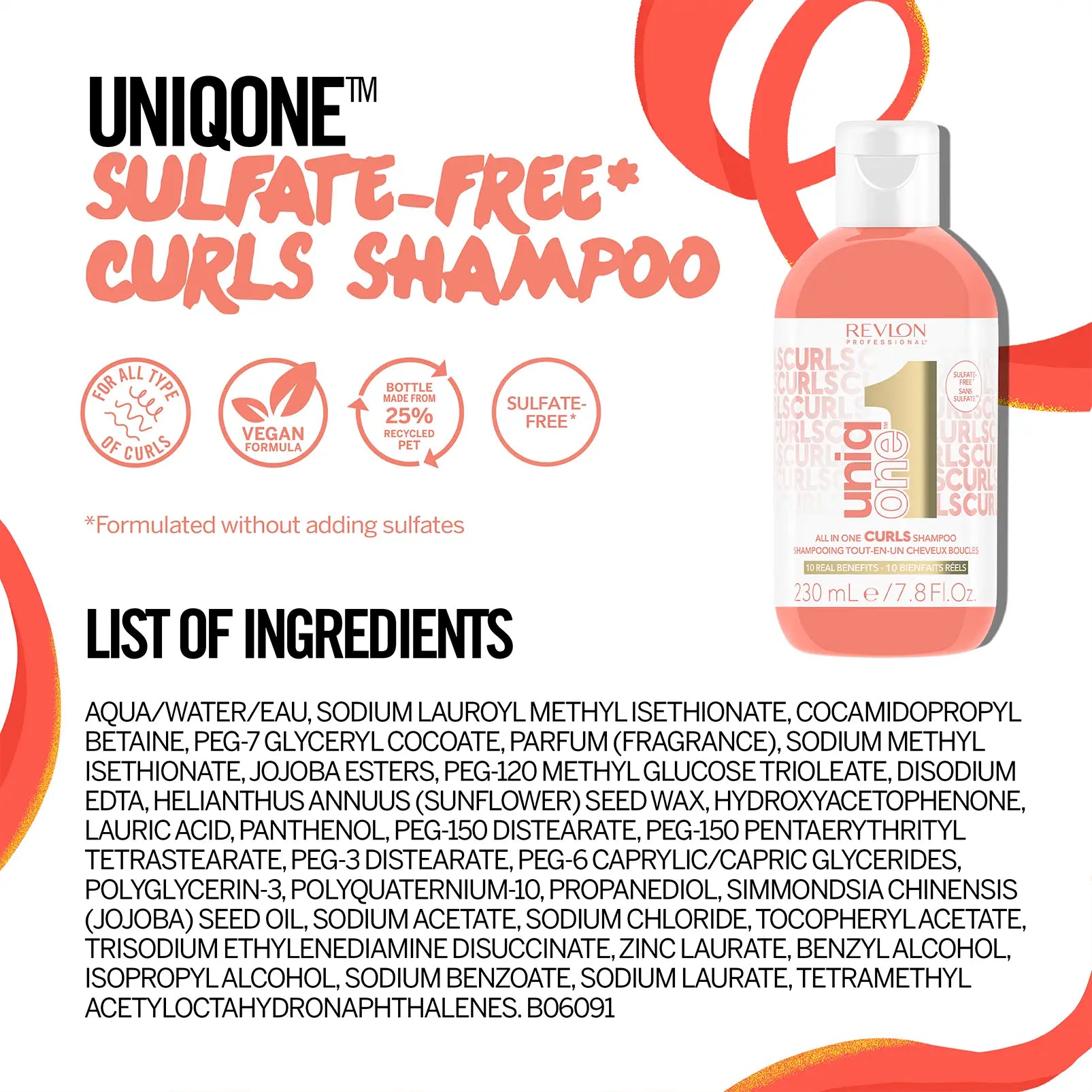 UniqOne Curls Shampoo featured ingredients panel