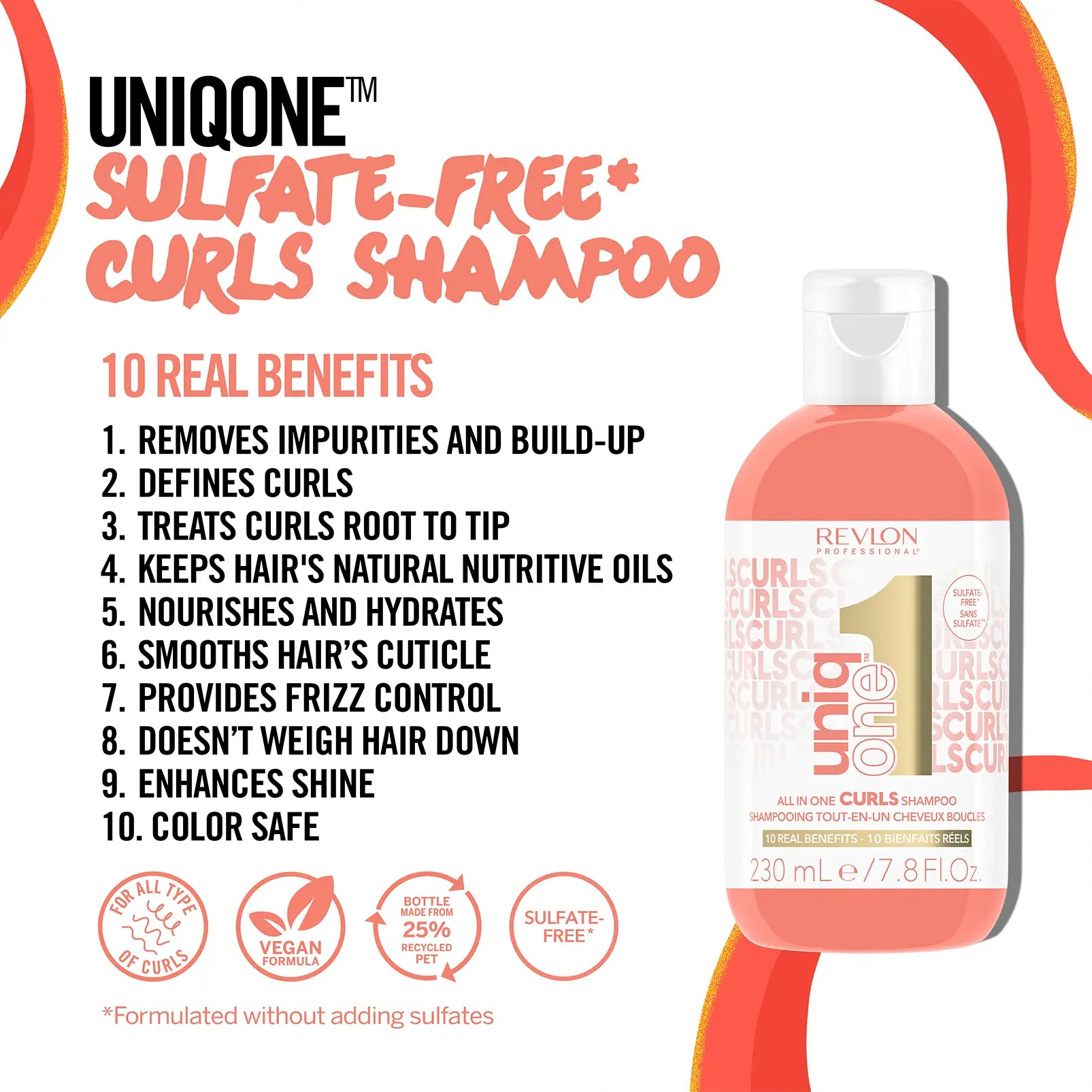 UniqOne Curls Shampoo ten benefits panel