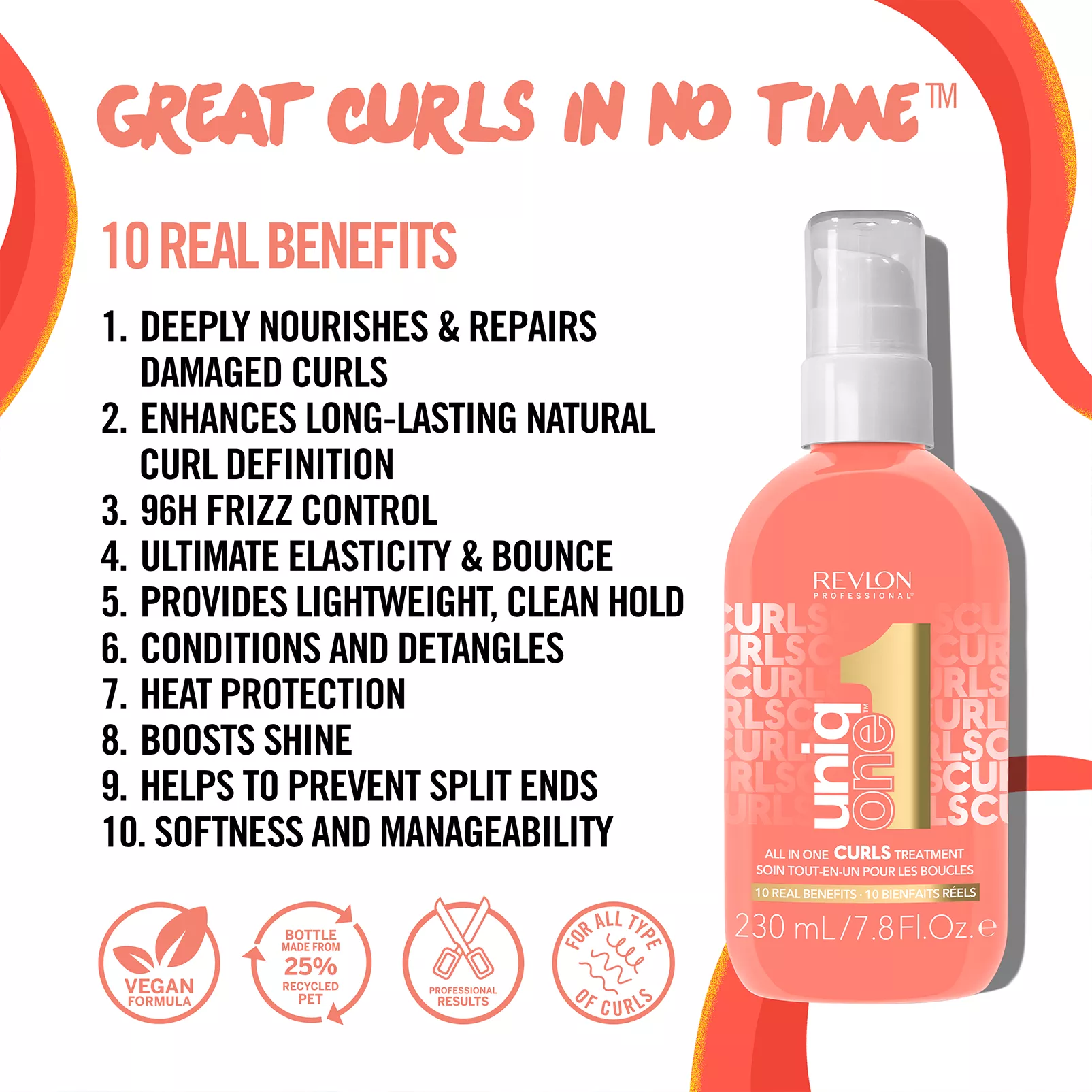 UniqOne Curls Treatment ten benefits panel