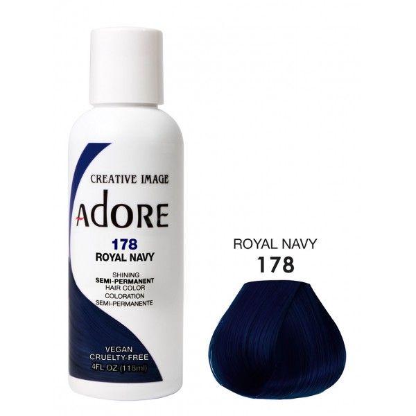 Adore Semi Permanent Hair Dye Colour - Vibrant, Ammonia-Free Colour & Shine for All Hair Types 118ml - color 178 - royal navy