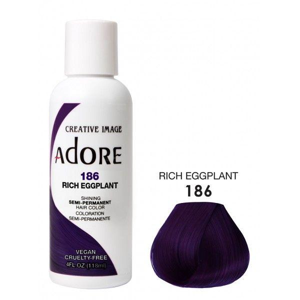 Adore Semi Permanent Hair Dye Colour - Vibrant, Ammonia-Free Colour & Shine for All Hair Types 118ml - color 186 - rich eggplant